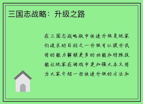 三国志战略：升级之路